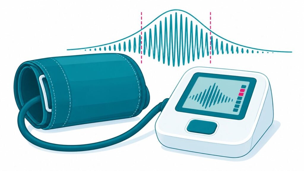 Illustration for the article: How Does a Blood Pressure Monitor Work? Oscillometric Method, Accuracy Standards, and Cuff Engineering