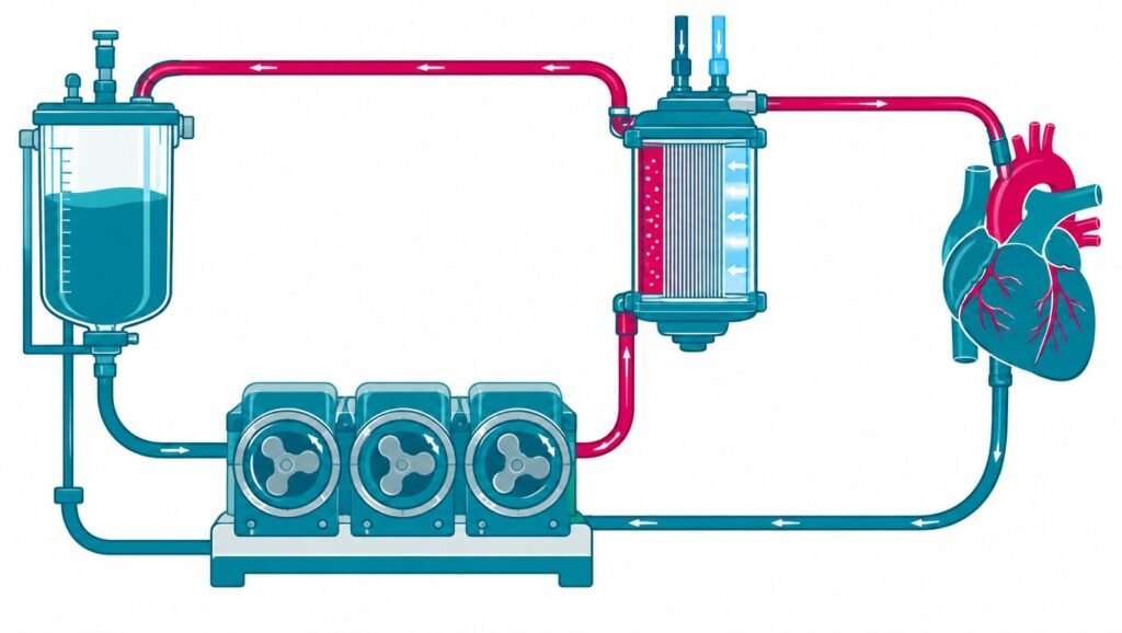 Illustration for the article: How Does a Heart-Lung Machine Work? Cardiopulmonary Bypass Explained — Biomedical Engineering Guide