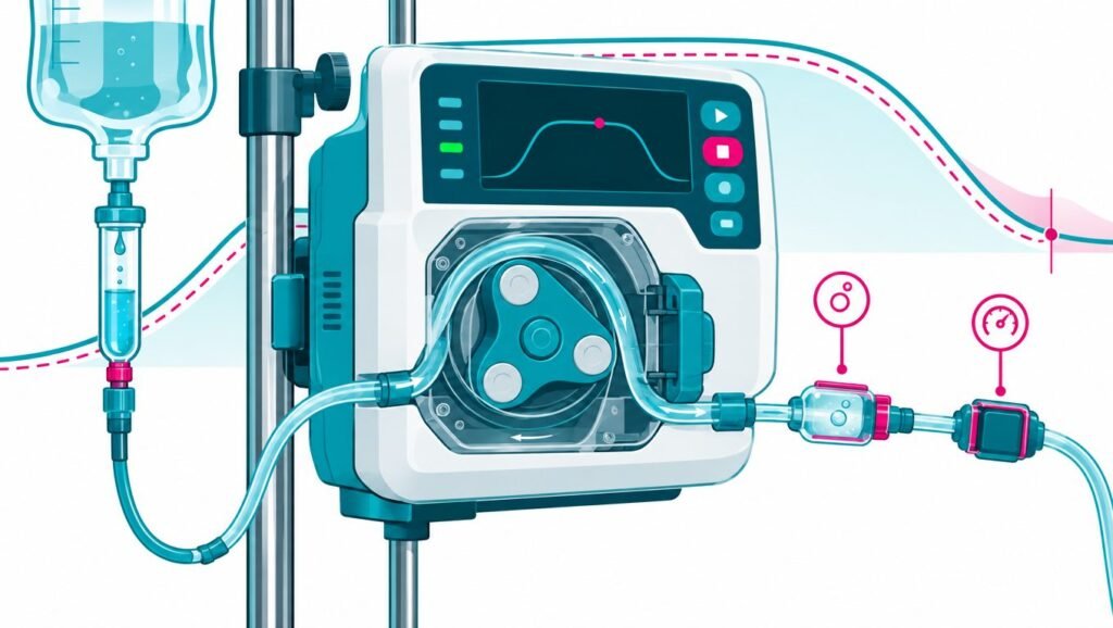Illustration for the article: How Does an Infusion Pump Work? Architecture, Flow Control, Dose-Error Safety
