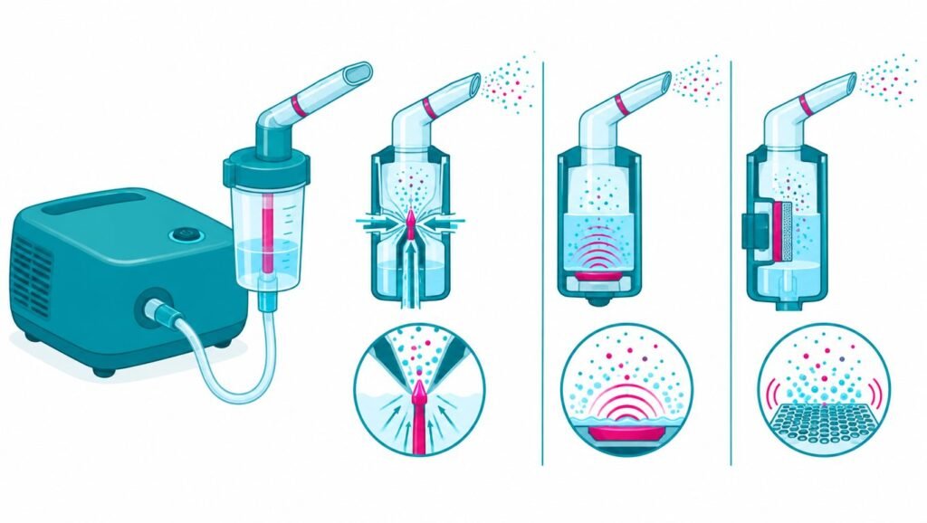 Illustration for the article: How Does a Nebulizer Work? Jet, Ultrasonic, and Vibrating Mesh Explained