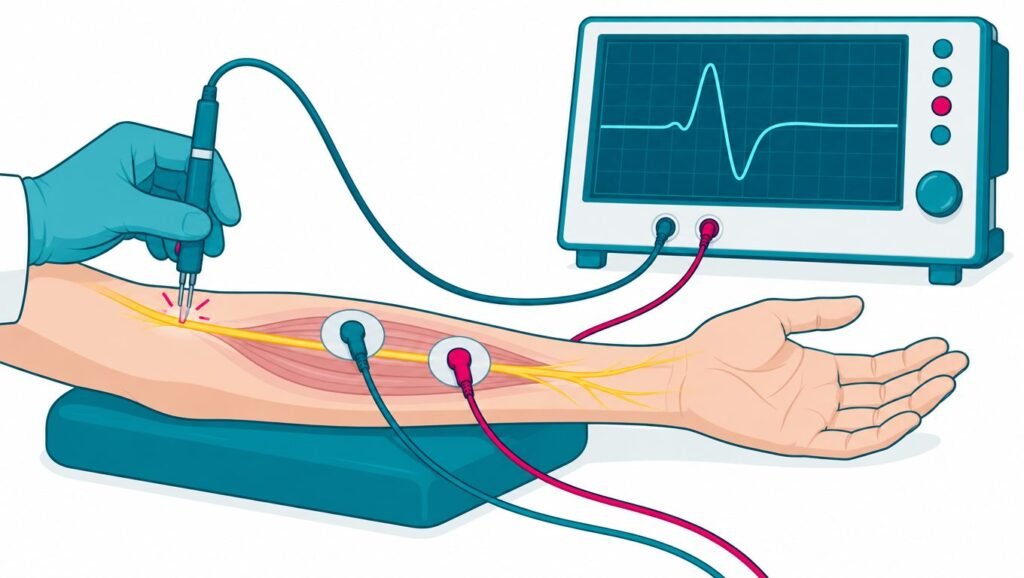 Illustration for the article: How Does a Nerve Conduction Study (NCS) Machine Work? Complete Electrodiagnostic Guide